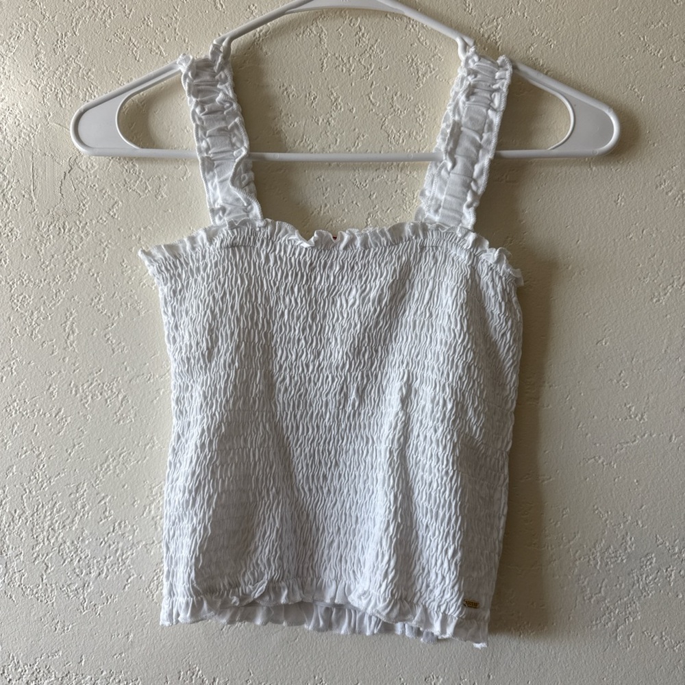 Guess White Smocked Ruffle Strap Camisole